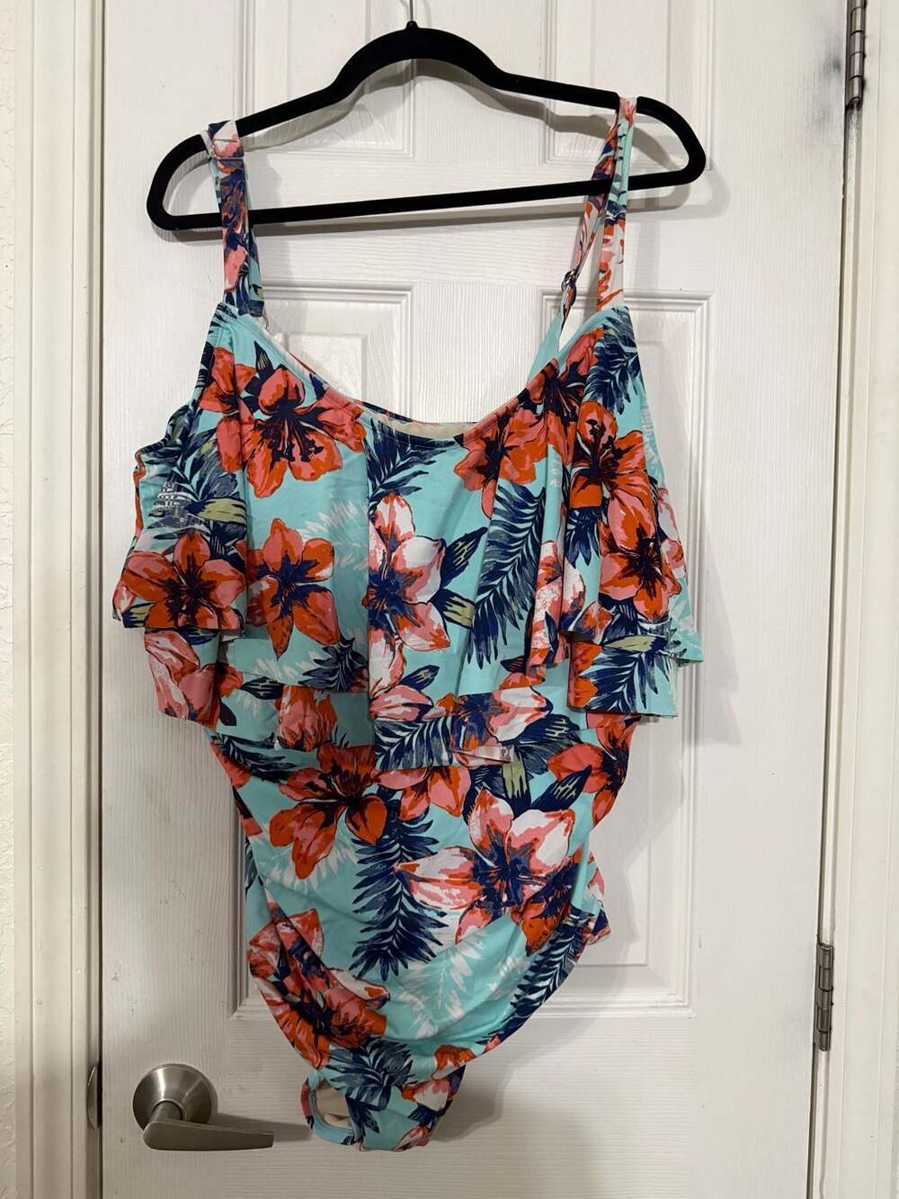 Catherines Women's Tropical Floral Ruffle One-Piece Swimsuit, Size 24W